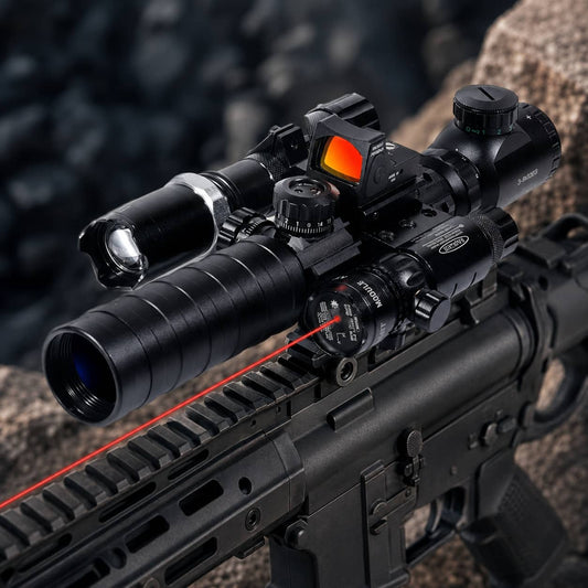 Black rifle scope combo with laser sight and flashlight for precision shooting
