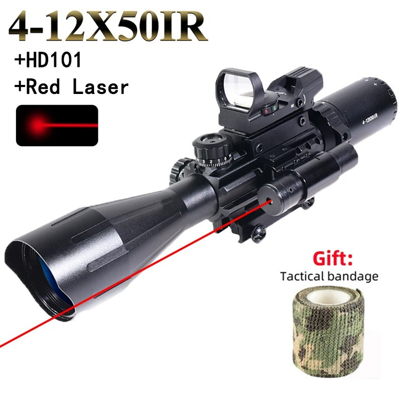 4-12X50IR riflescope combo with red laser for tactical precision shooting
