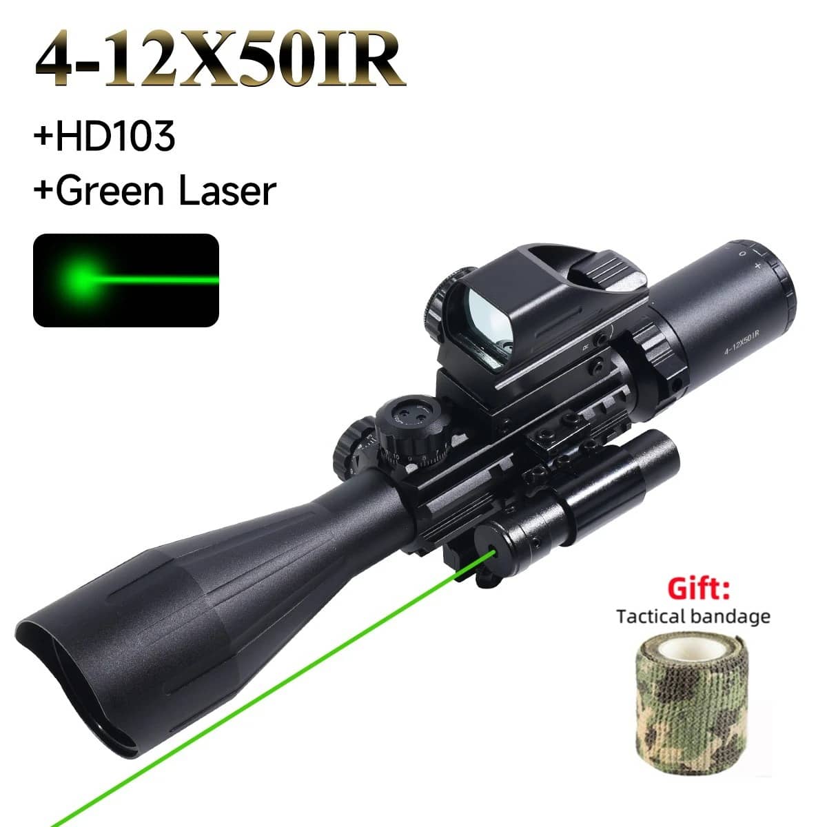 4-12X50IR riflescope combo with green laser for precision targeting