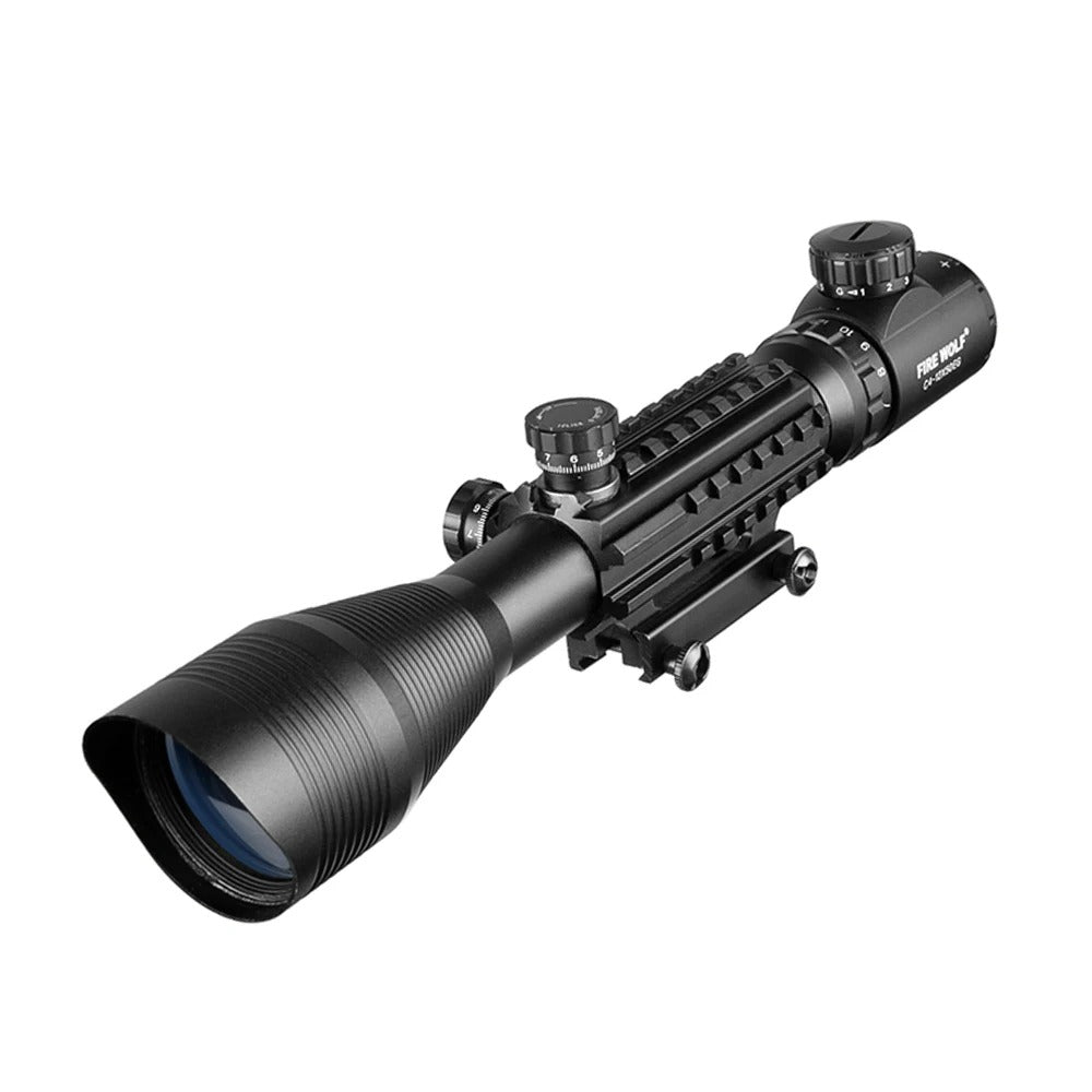 Black riflescope combo with adjustable magnification for precise targeting