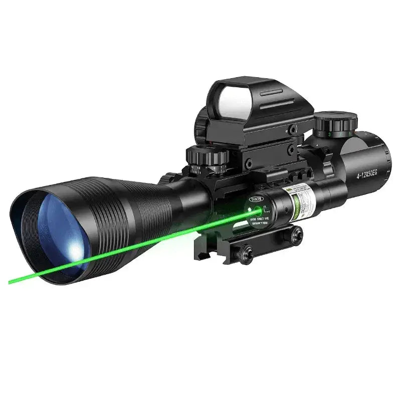 Black riflescope combo with green laser for precision targeting