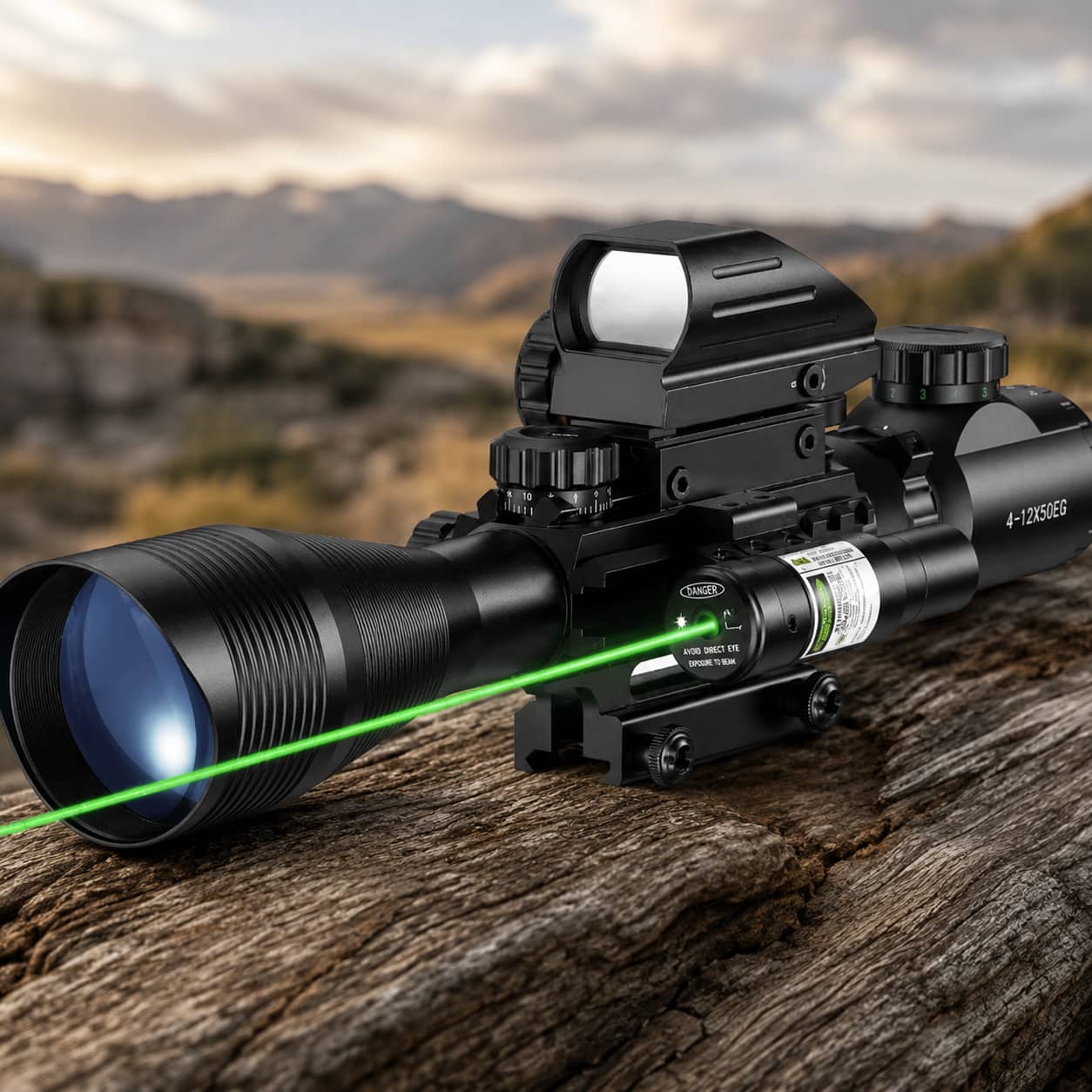 Riflescope combo with green laser sight for precision shooting