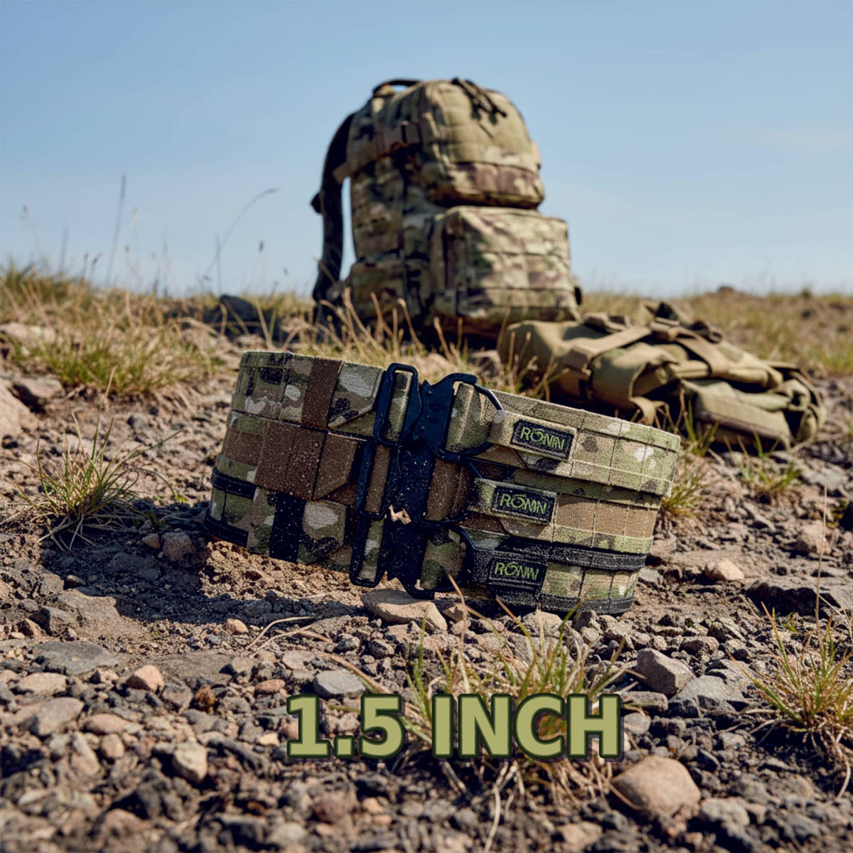 Ronin outdoor belt in camouflage for tactical use, 1.5 inch width