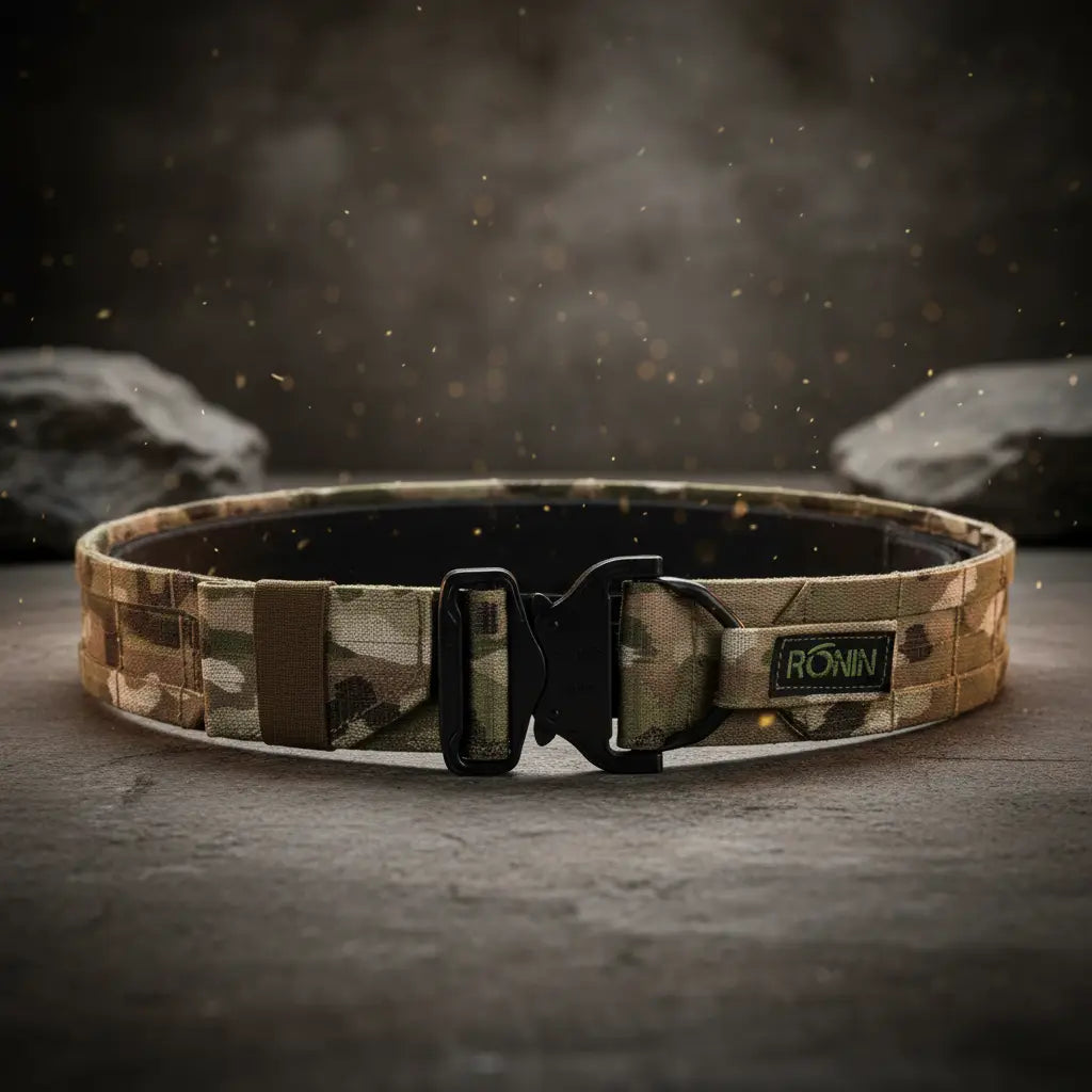 Ronin outdoor belt in camo with durable quick-release buckle for tactical use