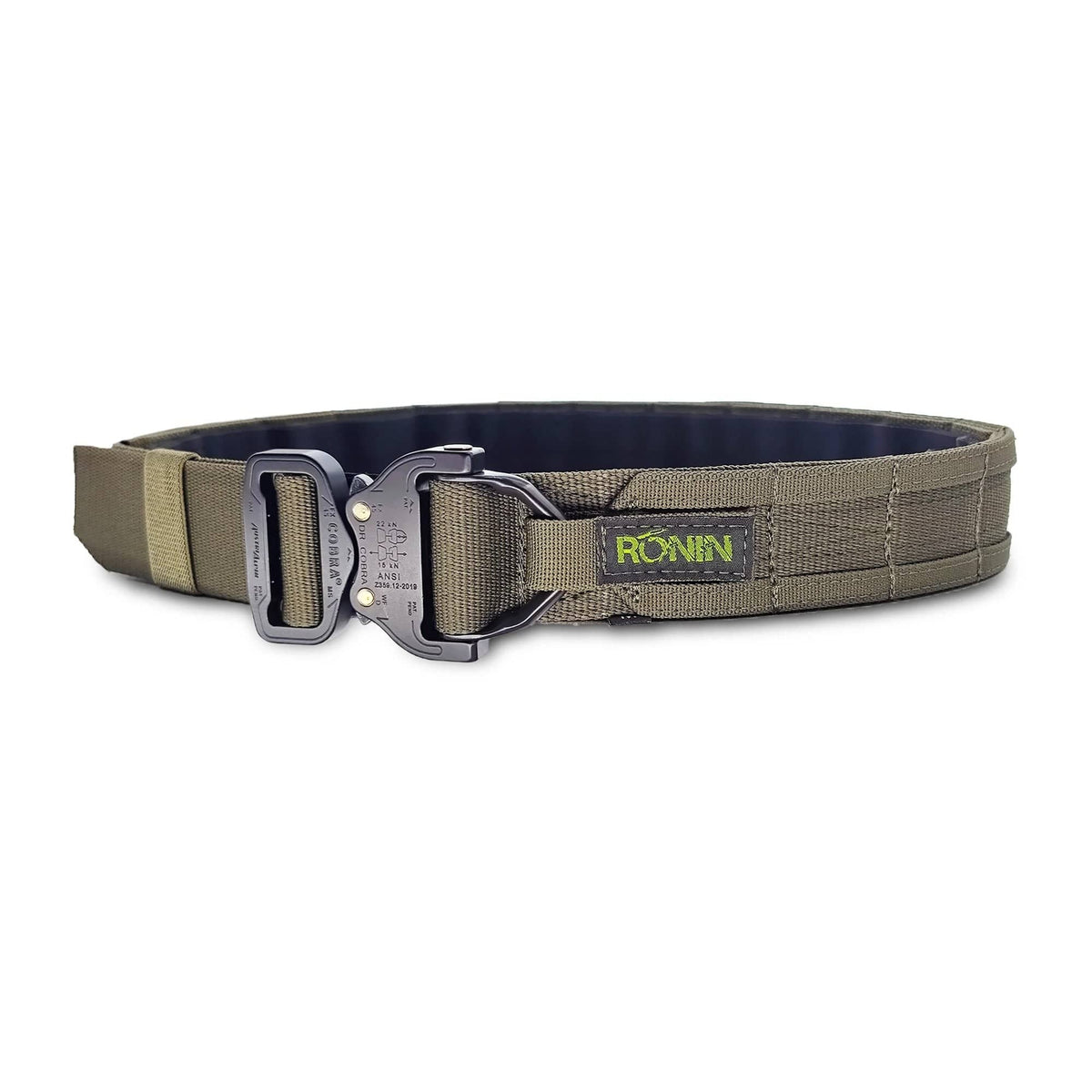 Ronin outdoor belt in olive green for tactical use with durable buckle