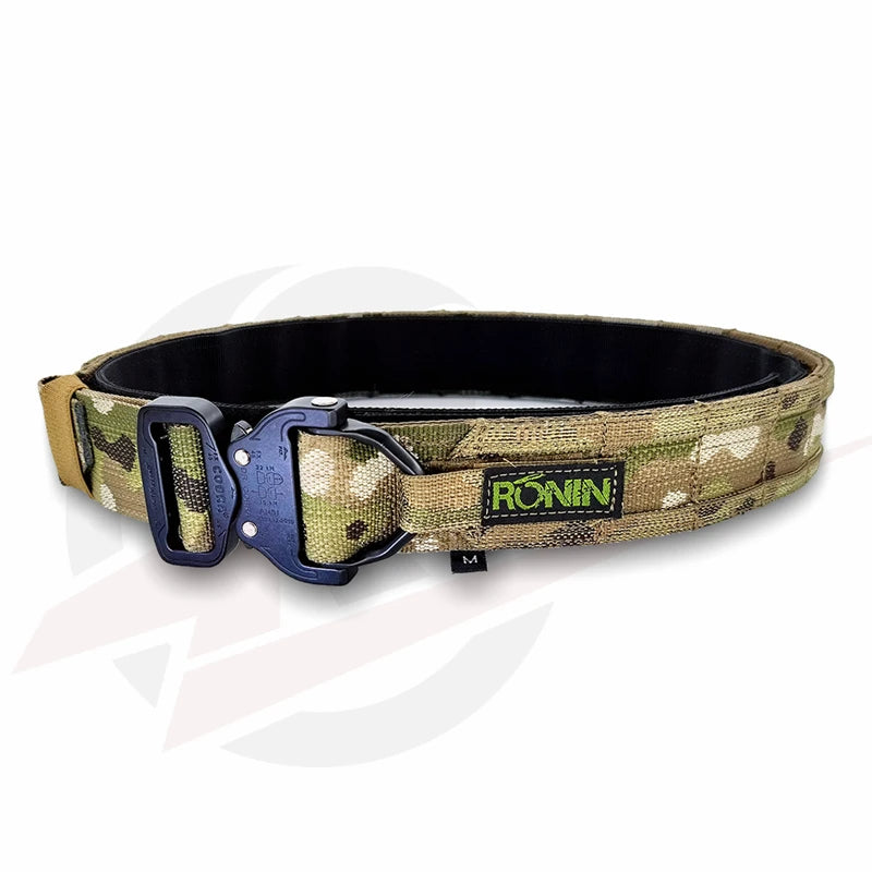 Ronin style tactical belt in camouflage pattern with durable buckle for outdoor and tactical use