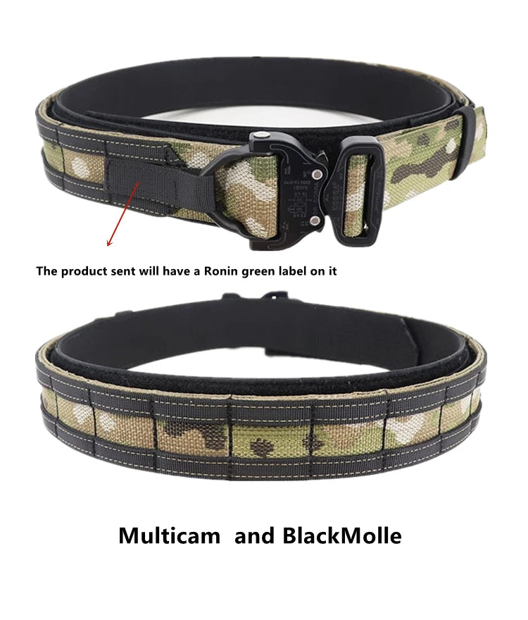 Multicam and BlackMolle Ronin style tactical belt with adjustable buckle and sturdy design