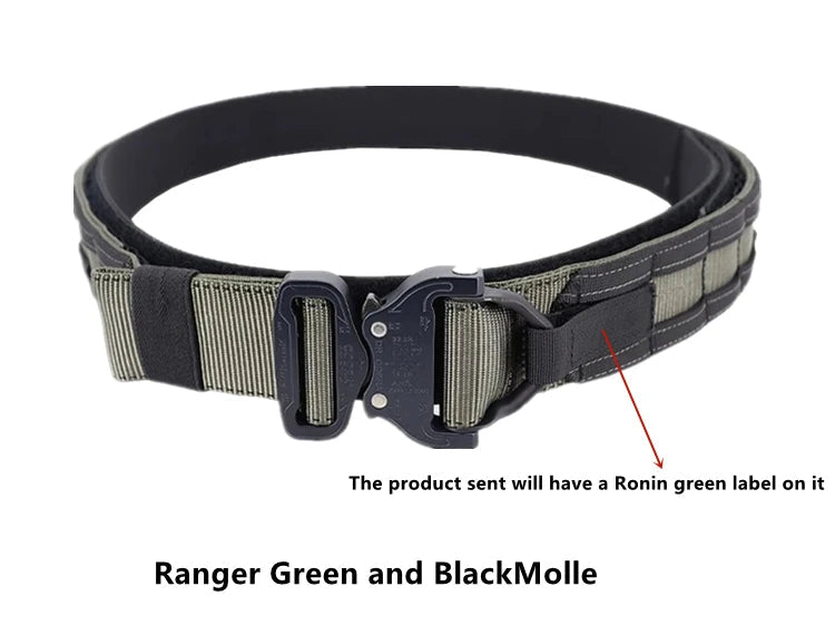 Ronin style tactical belt in Ranger Green with secure buckle and durable design for outdoor activities
