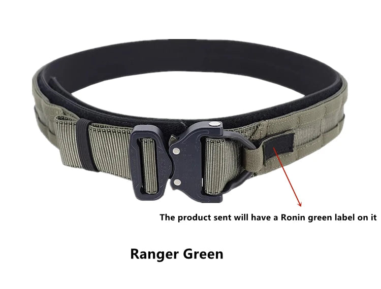 Ranger Green Ronin style tactical belt featuring a sturdy buckle and durable fabric for outdoor use
