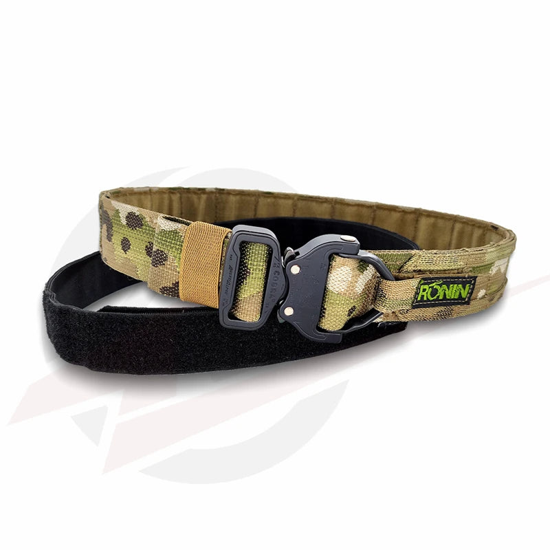 Ronin style tactical belt in camouflage with adjustable buckle for outdoor activities