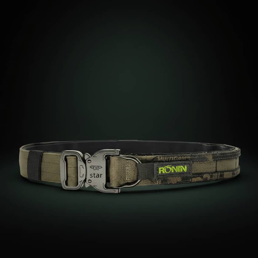 Ronin utility belt in camo with durable buckle for tactical use