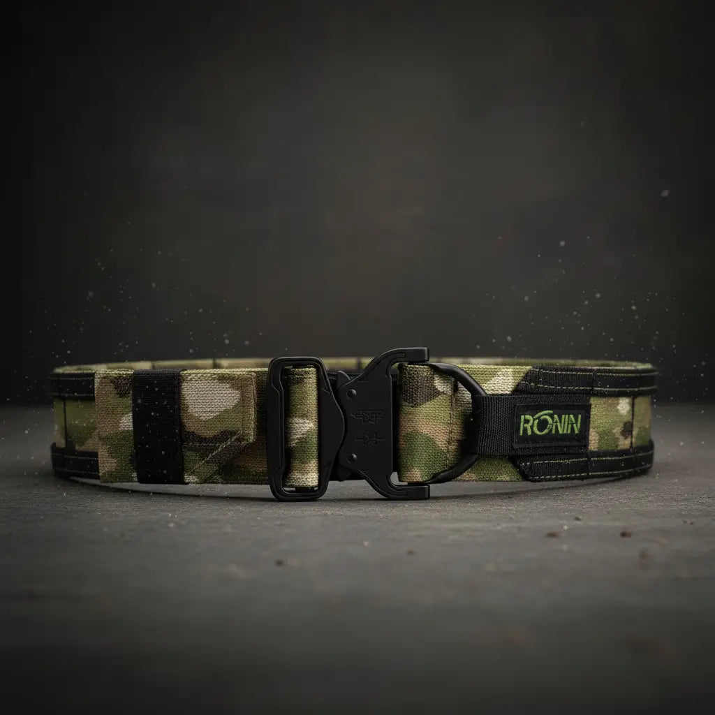 ronin utility belt in camo with strong buckle for tactical use