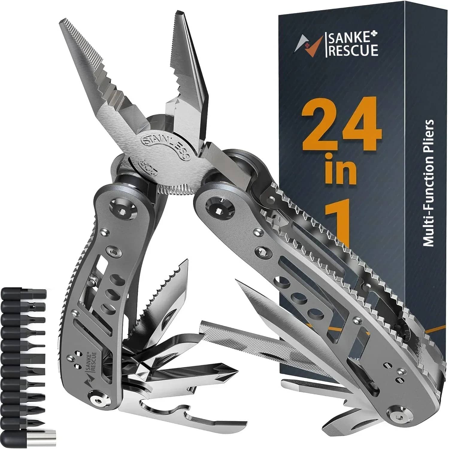 24-in-1 mini multi tool with pliers and various screwdriver bits