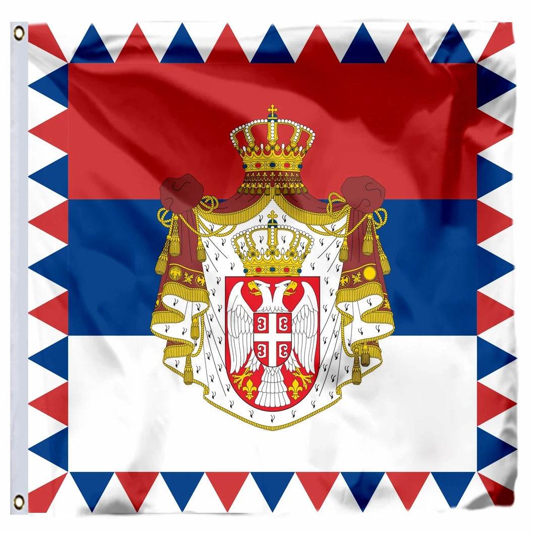 Serbia and Republika Srpska flags featuring the Serbian coat of arms with colorful trim