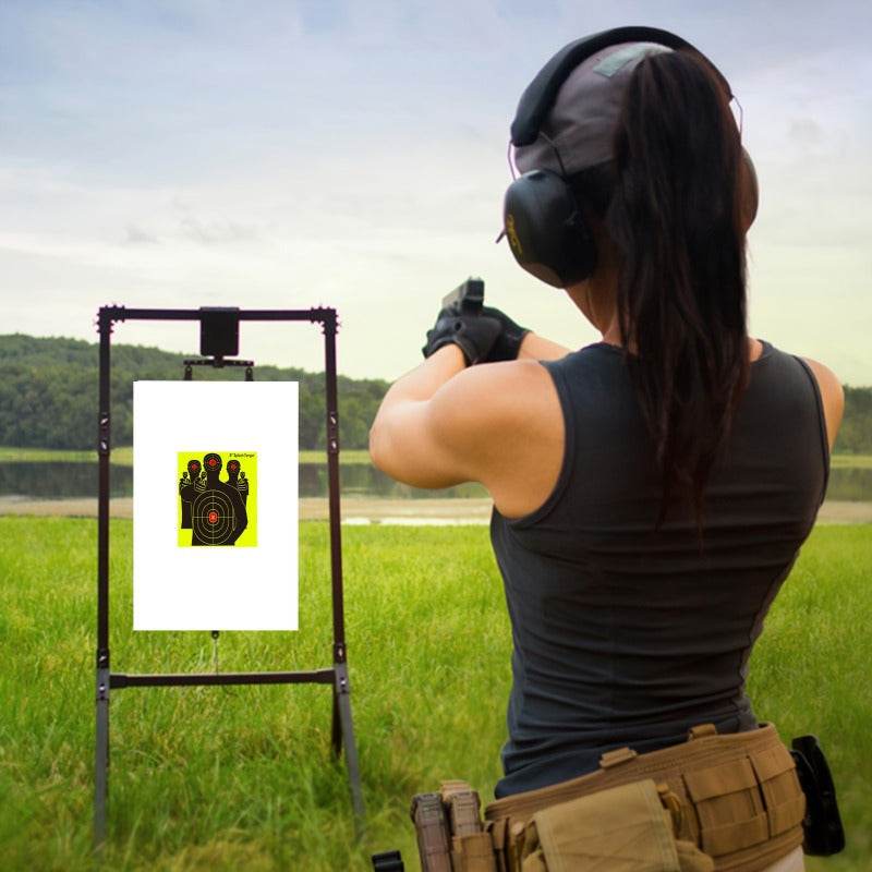 Reactive splatter target on a range stand for outdoor shooting practice