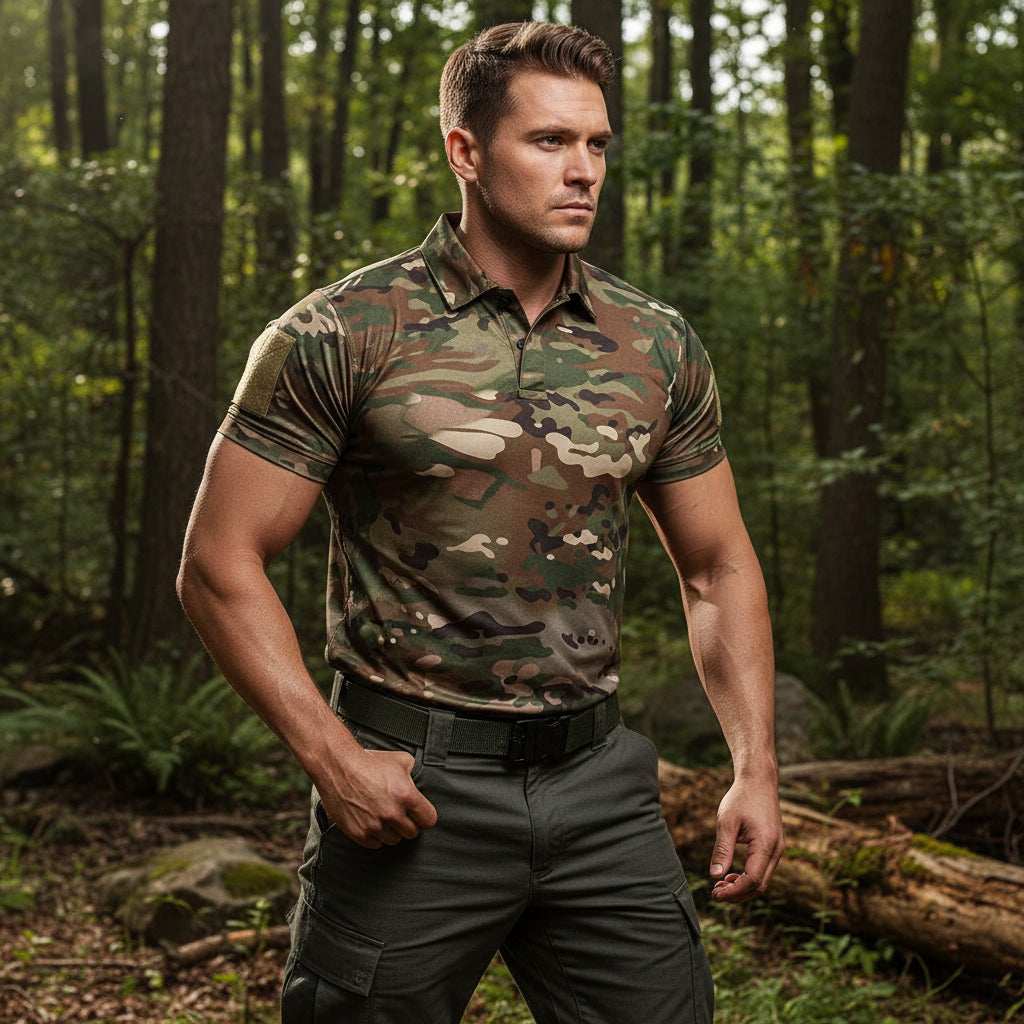Utility short sleeve Shirt in camouflage for outdoor activities and military use