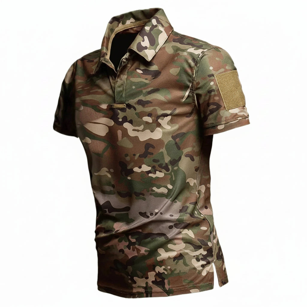 Camo short sleeve outdoor shirt for rugged outdoor activities