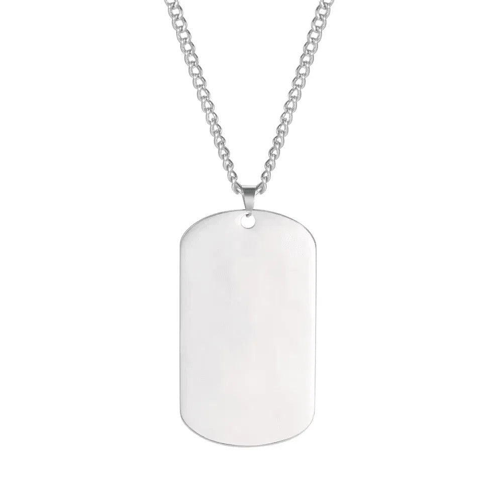 Silver dog tag necklace for personalized engravings and military style