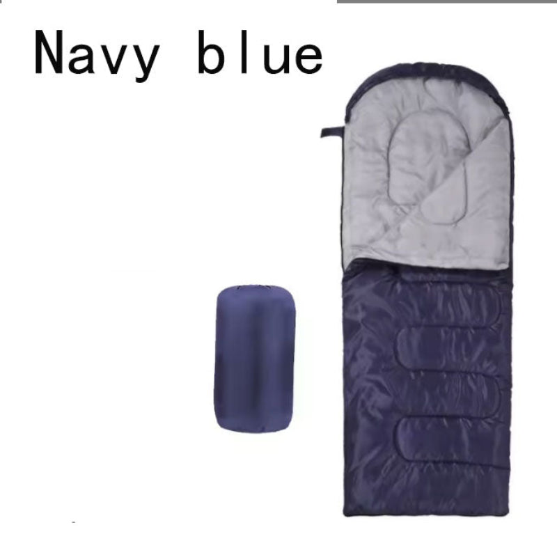 Navy blue warm sleeping bag for camping and outdoor use
