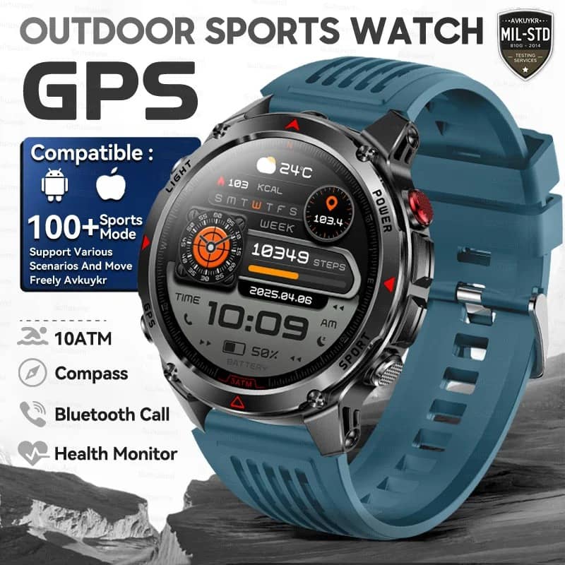 Outdoor smart gps watch with health monitor and compass features