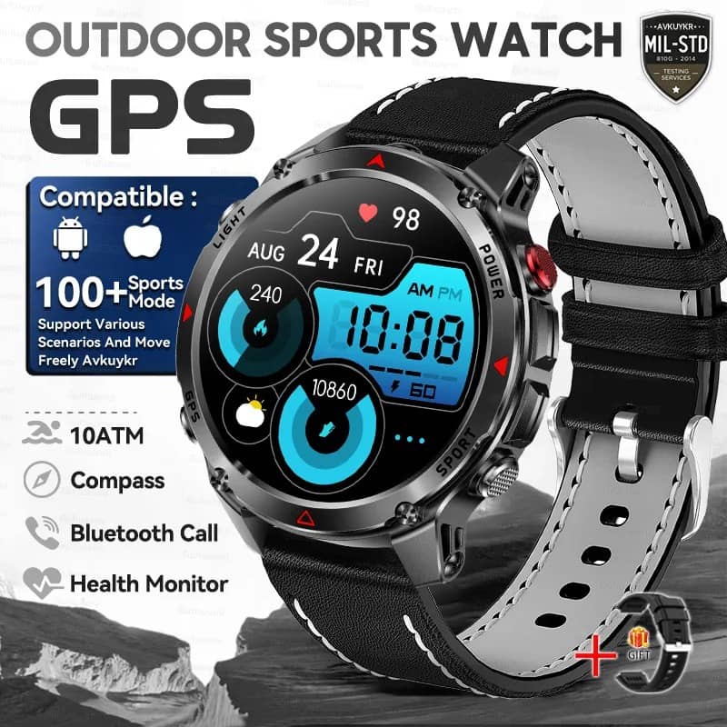 Outdoor smart GPS watch in black with multi-sport tracking and health monitoring features