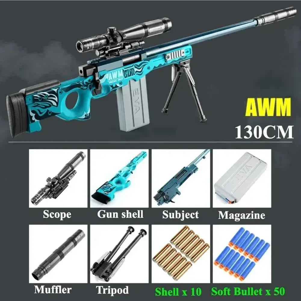AWM 130CM Soft Bullet Sniper Rifle Toy with Scope and Accessories