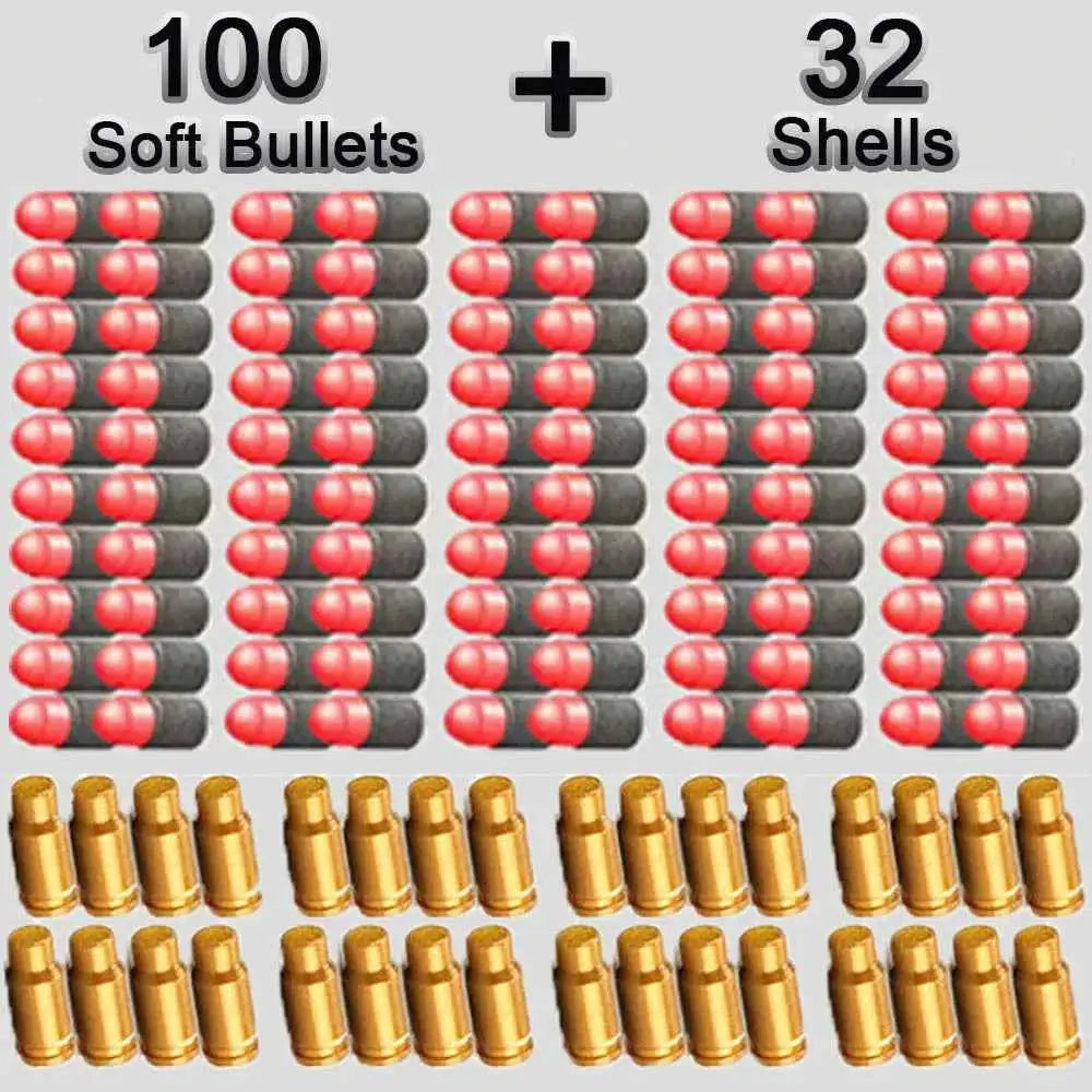 100 soft bullets for toy guns and 32 shells in vibrant colors for enhanced playtime excitement