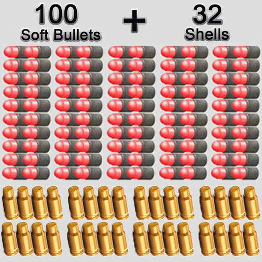 100 soft bullets for toy guns and 32 shells in vibrant colors for enhanced playtime excitement