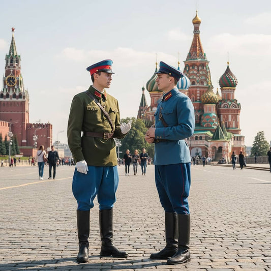 Soviet Commissar Uniform 1960s in green and blue, ideal for historical reenactments