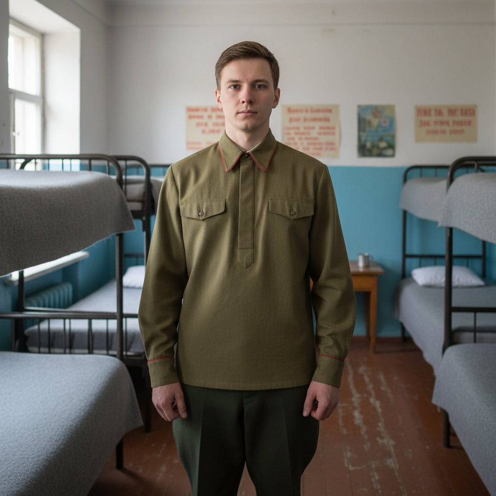 Soviet Commissar uniform shirt in olive green with red trim for historical reenactments