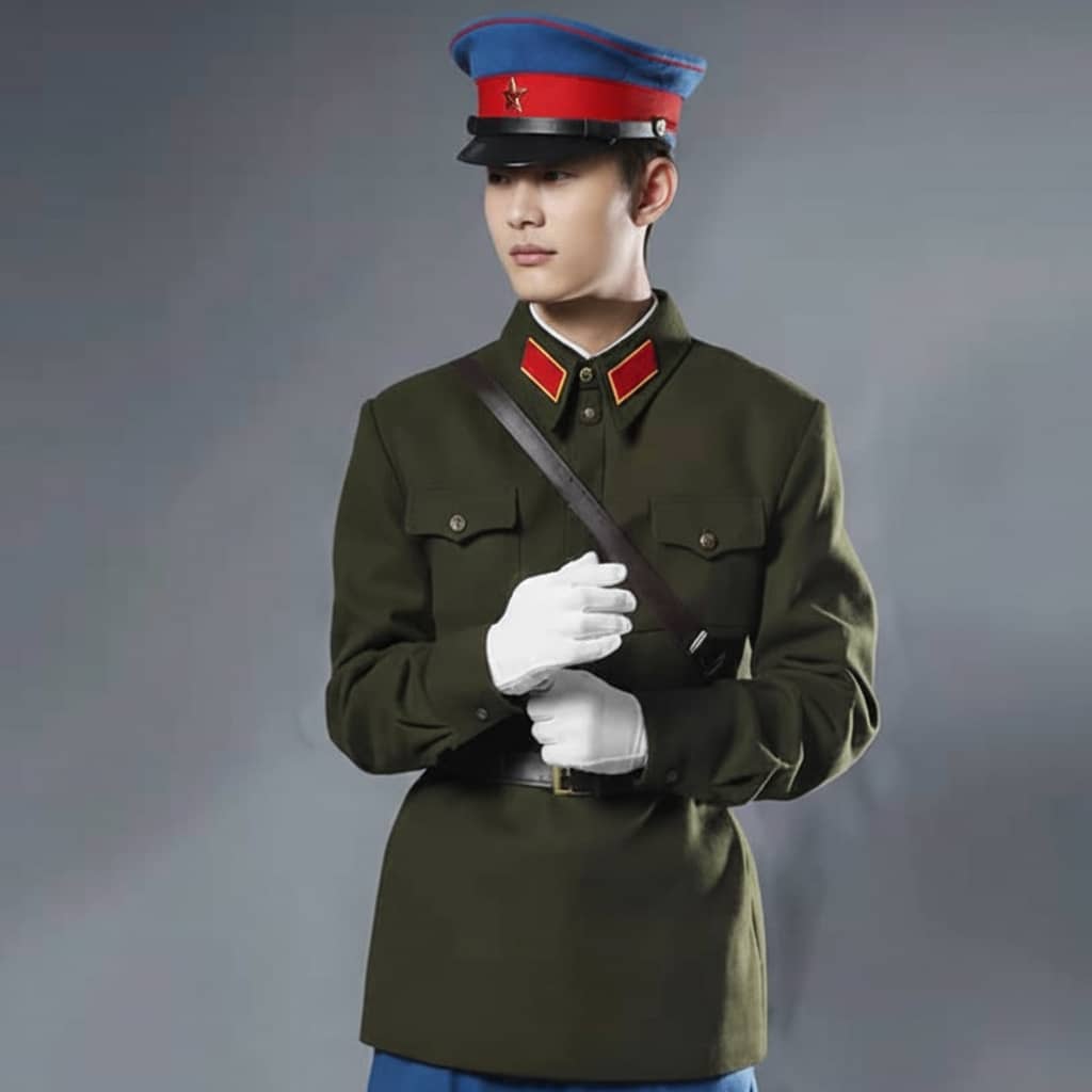 Soviet Commissar Uniform in olive green with blue cap for historical reenactments