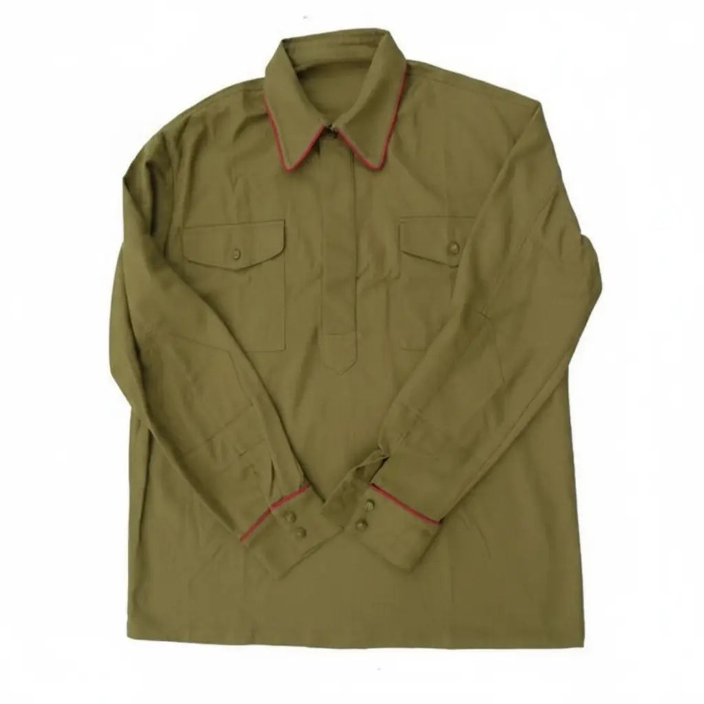 Soviet Commissar uniform in olive green with red collar accents for military reenactments