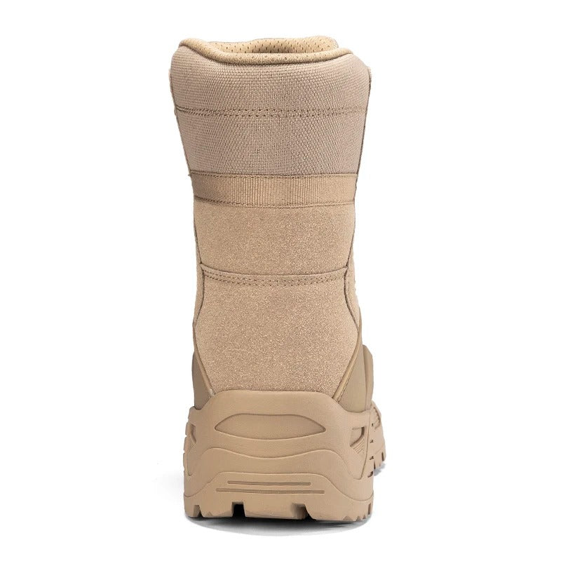 Tan special forces leather boots with breathable design for tactical use