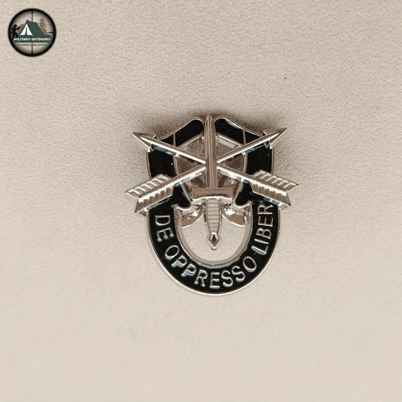 Special Forces pin featuring crossed swords and shield design