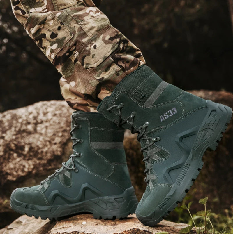 Green split leather boots designed for tactical outdoor activities