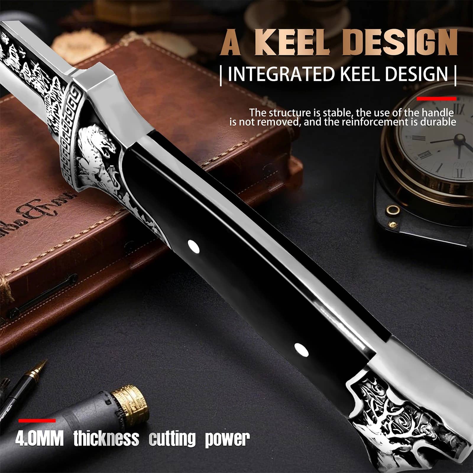 Stainless steel hunting knife with integrated keel design for durable cutting