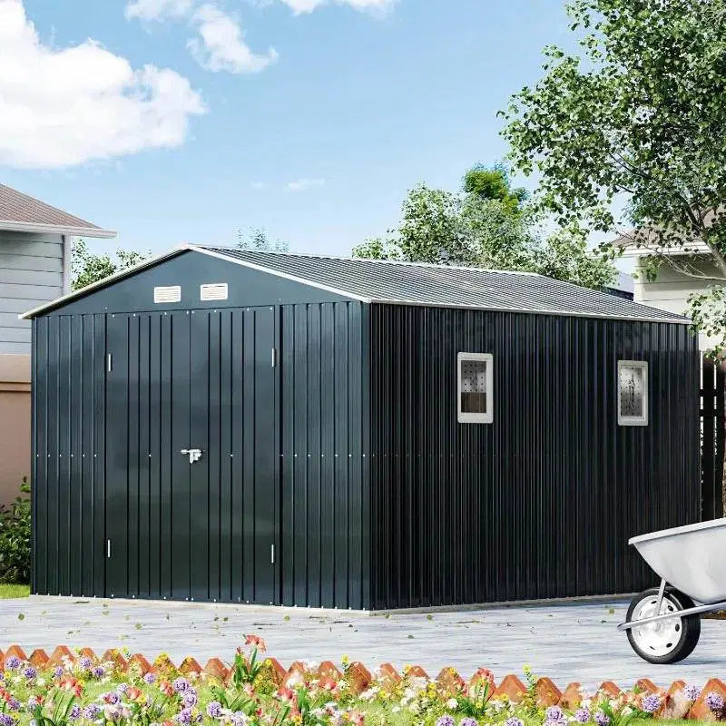 10X12X7.5 FT Steel Outdoor Storage Shed with windows - Military-Outdoors.com