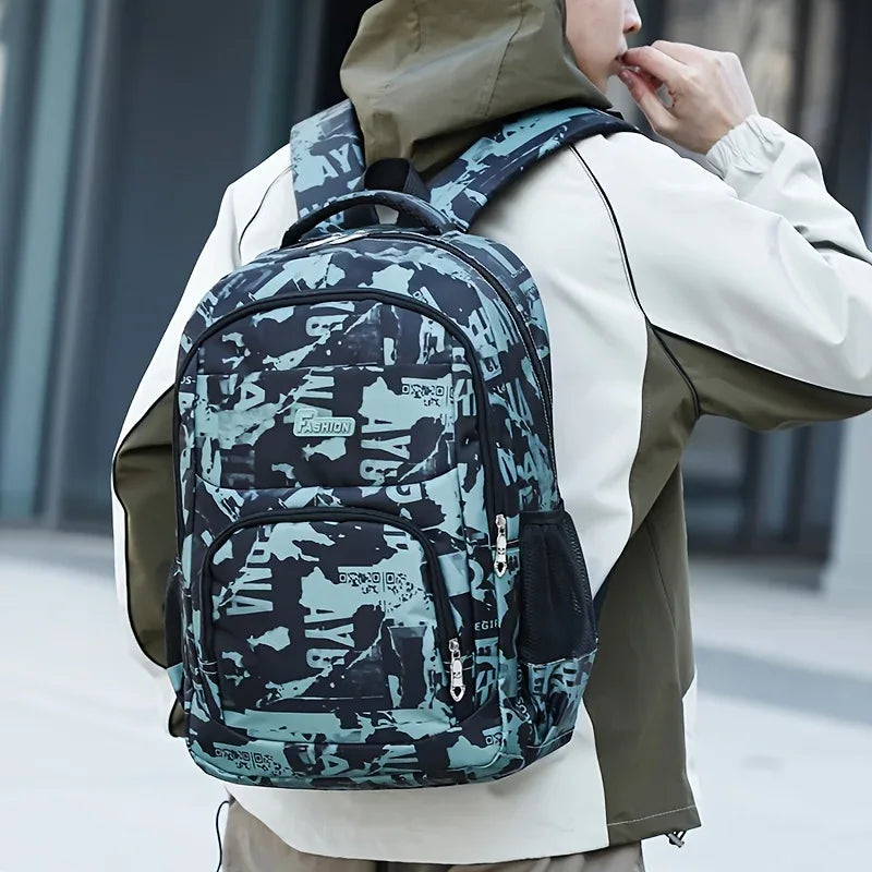 Military-Outdoors student backpack in blue camo design for school and daily use