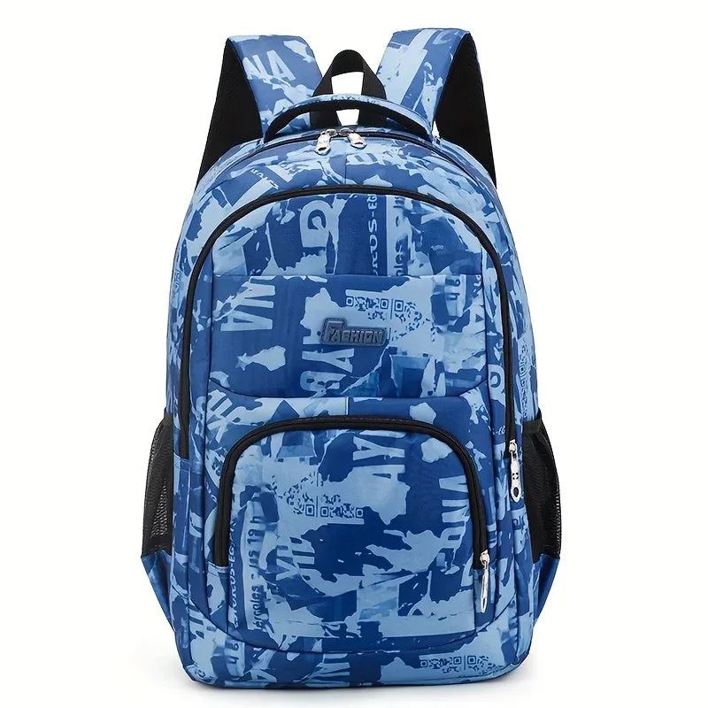 Military-Outdoors Blue Student Backpack with Multiple Compartments for Kids