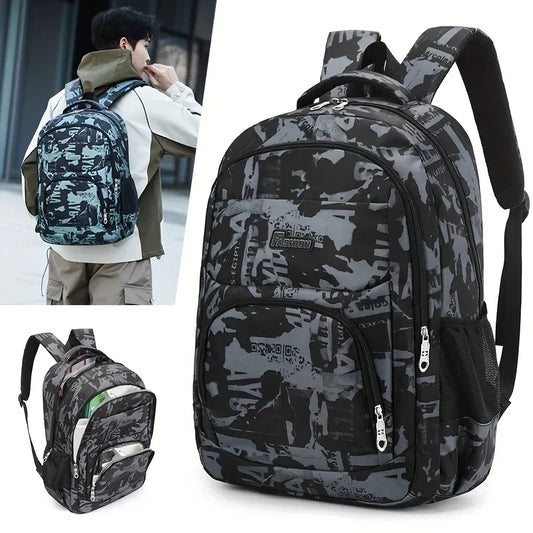 Military-Outdoors Black Camouflage Student Backpack with multiple compartments