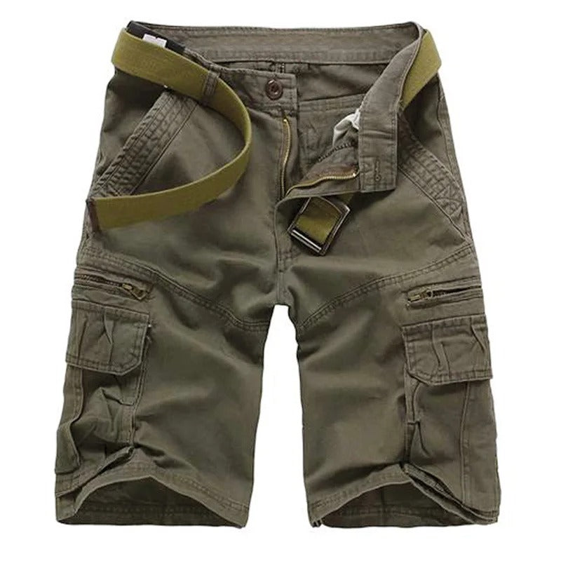 Military Green Summer Cargo Shorts with Multiple Pockets for Outdoor Activities