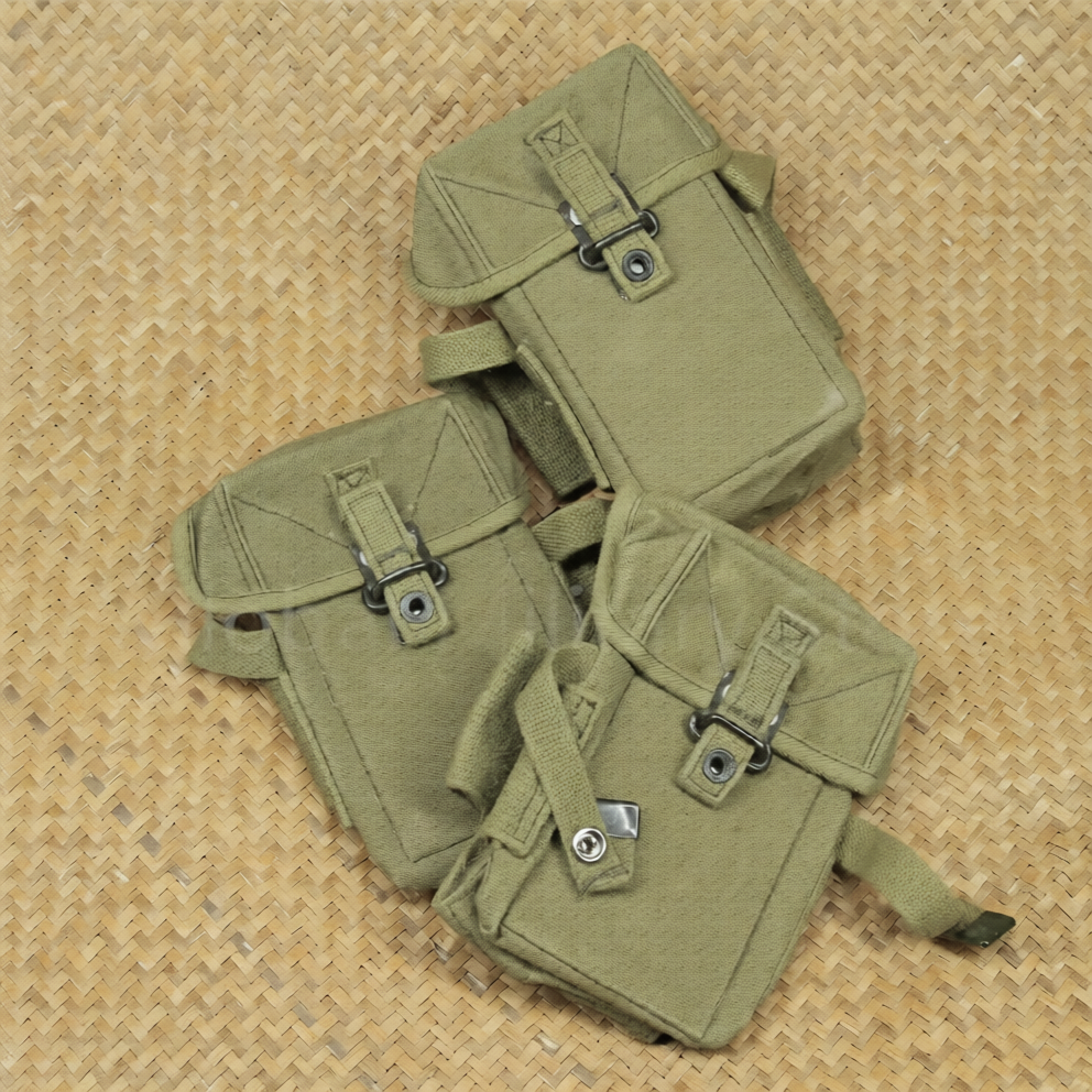 Surplus pouches in olive green for military gear storage