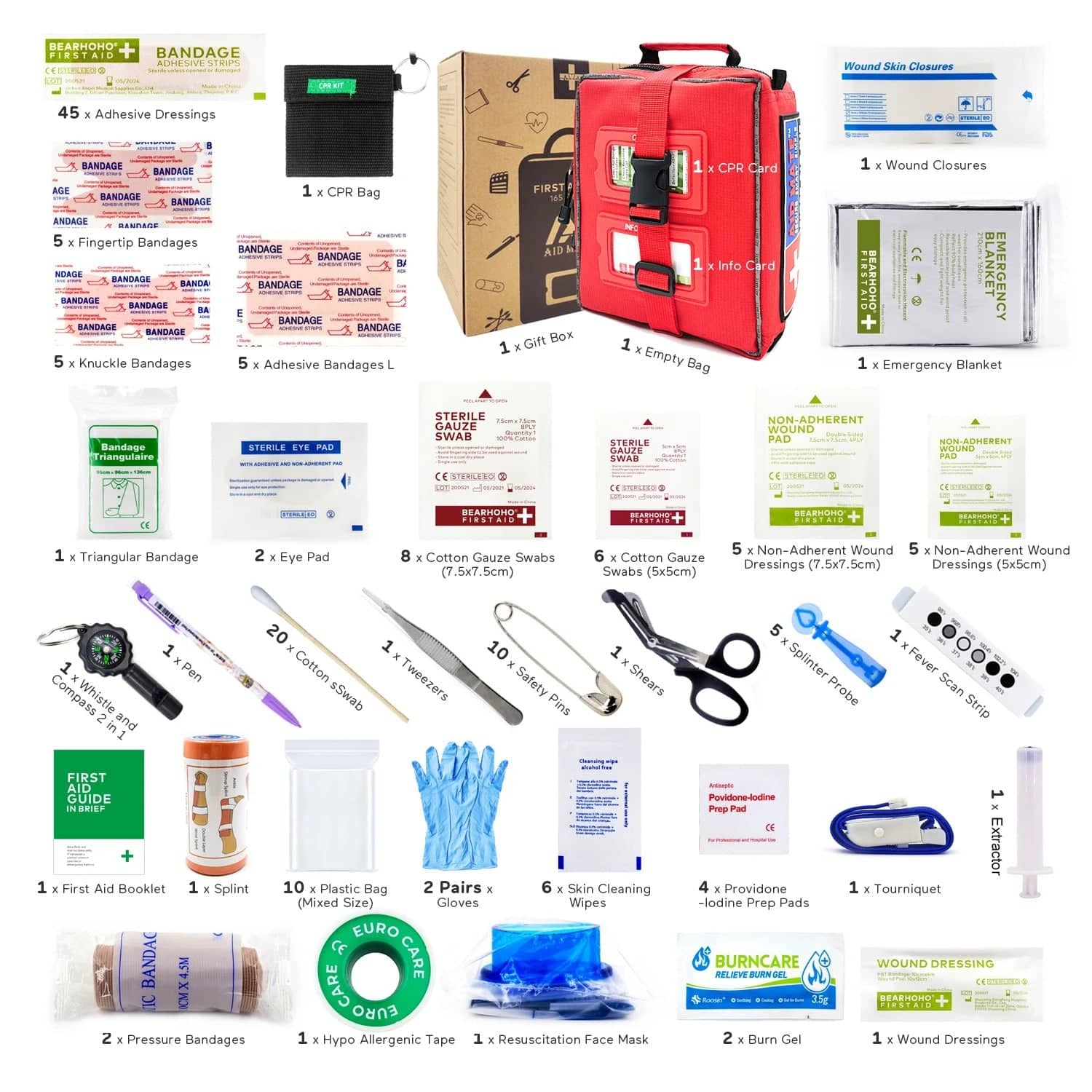 Survival mini first aid kit in red with essential items for emergencies