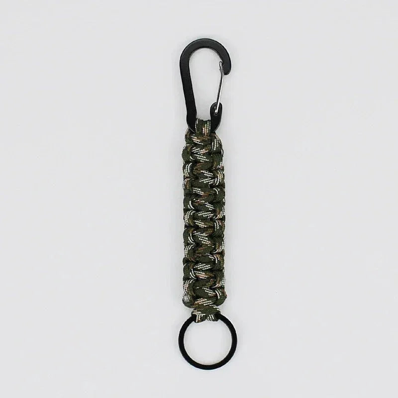 Military-Outdoors outdoor survival keychain with durable paracord and carabiner clip for emergency use