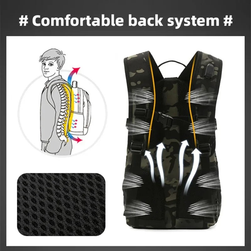 20L tactical backpack with USB featuring a comfortable back system for all-day wear