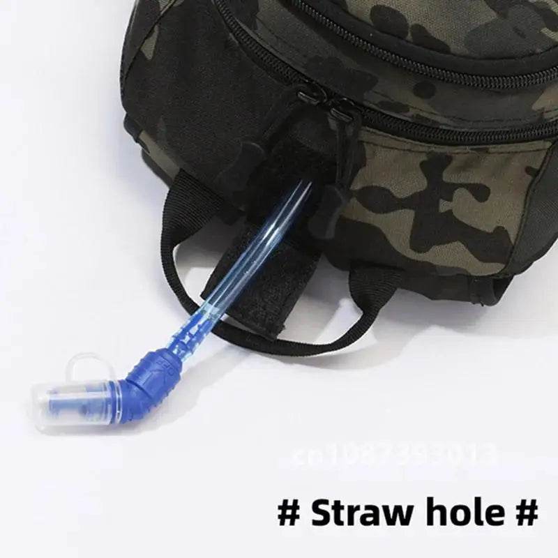 Durable 20L tactical backpack with USB and straw hole for hydration tubes in camouflage design