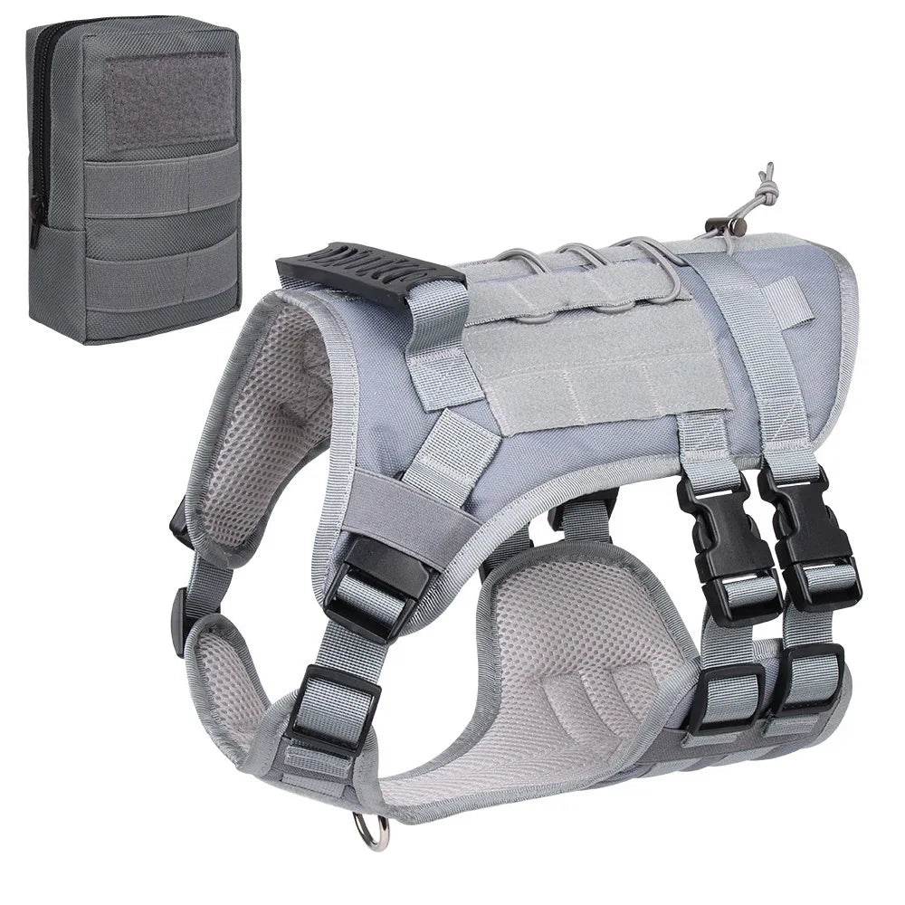 Grey with pouch Tactical Dog Harness Vest for Dogs - Military-Outdoors.com
