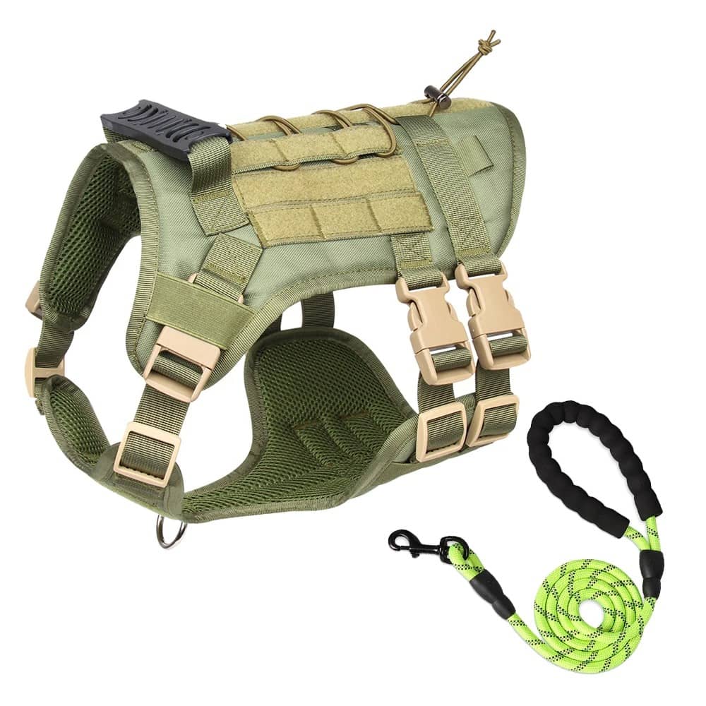 Tactical dog harness vest with durable camo padding for outdoor adventures