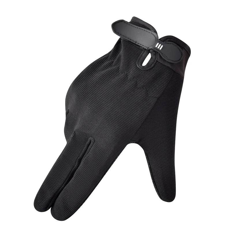 Black military style work gloves with adjustable wrist strap