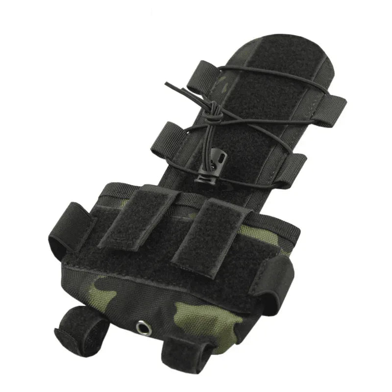 Tactical helmet battery pouch with camouflage design and adjustable straps for secure attachment